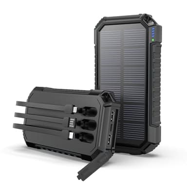Hiluckey Caricabatterie Solare Power Bank, 27000mAh Powerbank Solare con 3 Cavi, Caricatore Solare Portatile USB C Batteria Esterna con 3 Porte per Telefono Cellulare Tablet