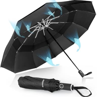 Herreicher Ombrello Pieghevole Antivento Pioggia da Viaggio - Nuovo Portatile Ombrelli per Uomo Automatico Ombrello da Pioggia Pieghevole Leggero Ombrello Inverso Resistenti alle Tempeste, Nero