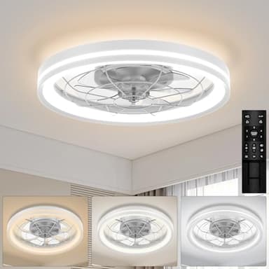 Mefine 48cm Moderno Ventilatore da Soffitto con Luce Silenzioso, Dimmerabile Lampada Ventilatore da Soffitto con Reversibile Motore DC e Telecomando per Camera da Letto Cucina