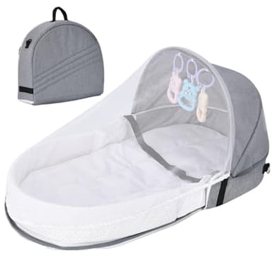Lettino Da Viaggio Per Bambini, Lettino Neonato Da Viaggio Pieghevole, Culla Da Viaggio Portatile, Con Zanzariera, Giochino, Cappottina Parasole, Materassino E Borsa, 80x40x45cm