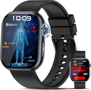 YUPENG Smartwatch Uomo Donna, 1.95" AMOLED ECG/HRV/Acido Urico/Pressione Sanguigna/𝐆li𝐜𝐞𝐦𝐢𝐚, Monitoraggio Sonno/BMI/Temperatura, Chiamate/SOS, IP68 Orologio Fitness Tracker per Android iOS