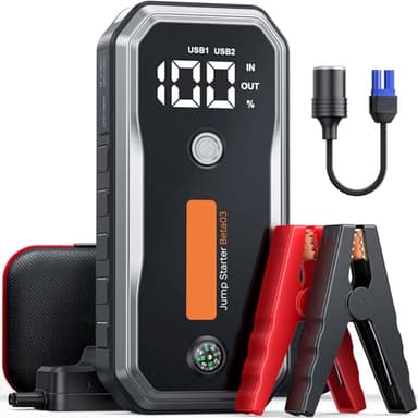 Booster Avviamento Auto, 5000A 26800mah Starter Batteria Auto per Motori a Gas/10.0L Diesel, 12V Avviatore Emergenza per Auto Portatile Con Cavi Di Ponticello Estesi, Carica Rapida, 160W DC, Luci