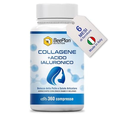 COLLAGENE 360 Compresse - Collagene Idrolizzato 2000 mg - Collagene e Acido Ialuronico - Pelle Luminosa, Articolazioni Sane e Ossa Forti - NUOVA Formula Potenziata - Made in Italy