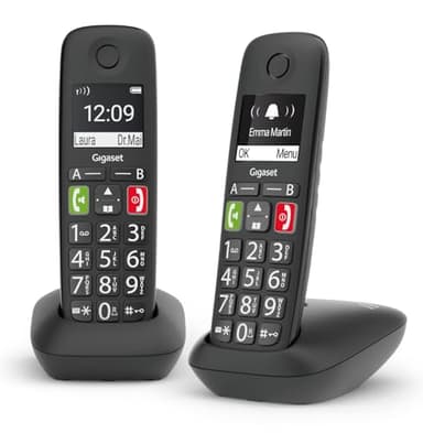 Gigaset E290 Duo - Telefoni Cordless - Due Portatili con Suonerie Forti - Numeri Grandi e Audio Potenziato - Vivavoce, Nero [Versione Italiana]