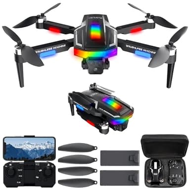 Drone Brushless Pieghevole per Principianti, Drone Wi-Fi FPV con Telecamera HD 1080P, 3D Flip, Sensore di Gravità, Decollo/Atterraggio con Tasto, Follow Me, Doppia Fotocamera, 2 Batterie