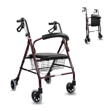 Mobiclinic® deambulatore per anziani, Alluminio, Leggero, Freni manuali e bloccabili, Girello con seduta 4 ruote, Pieghevole, Modello escorial, Marchio europeo