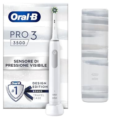 Oral-B Spazzolino Elettrico Ricaricabile Pro 3 3500 Bianco, 1 Testina, 1 Custodia Da Viaggio, 1 Spazzolino