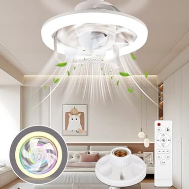 YOOHBERRYS Ventilatore da Soffitto con Luce, RGB Lampadario con Ventilatore da Soffitto, E27 Plafoniera Ventilatore Soffitto, Lampada Ventilatore da Soffitto con Telecomando per Camera da Letto Cucina