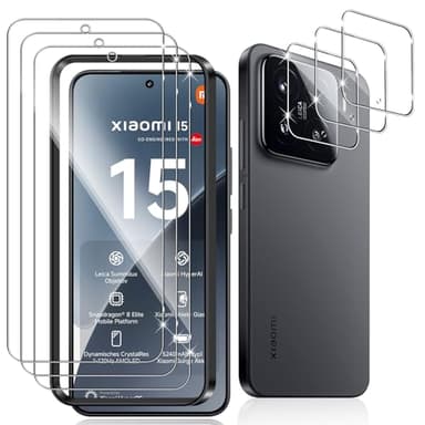 Datree 3 Pezzi per Xiaomi 15 Pellicola Vetro Temperato, con 3 Pezzi Pellicola Fotocamera, Durezza 9H Anti Graffio Amichevole Protettiva Protezione Schermo