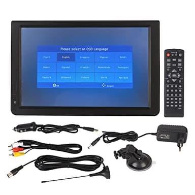 TV Portatile da 12 Pollici, Televisore LED Digitale 1080P DVBT/T2 da 12 Pollici con Porta USB e Slot per Scheda di Memoria, TV LED con Supporto Pieghevole, per Auto, Roulotte,