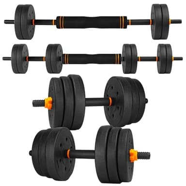 unycos - Manubri Regolabili con Dischi 15 kg【E-Book con 50 Esercizi】Coppia di Pesi con Barra di Collegamento Antiscivolo per Allenamento, Palestra in Casa, Fitness (Orange Transformer)