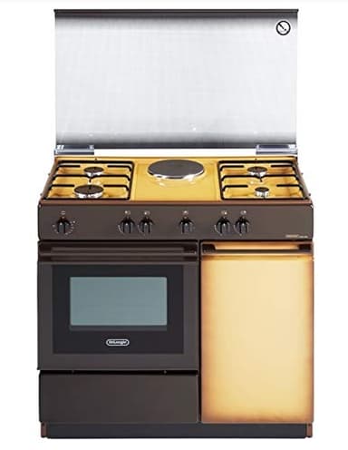 De Longhi SEK 8541 N ED - Cucina a gas con forno elettrico grill, 90x50 cm, Vano portabombola, Beige/Marrone