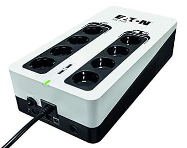 Eaton UPS 3S 700 DIN - Gruppo di continuità (UPS) - 700VA (8 prese DIN, Limitatore di Sovratensione, 2 Porte di Ricarica USB Type-A) - Interfaccia USB (cavo incluso) - 3700D - Nero e Bianco