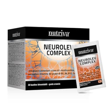 NUTRIVA Neurolev Complex, Integratore Alimentare Sistema Nervoso, Stanchezza, Affaticamento, L-Acetilcarnitina, Uridina, Acido Nervonico, Vitamine B, 30 Bustine Idrosolubili, Gusto Arancia