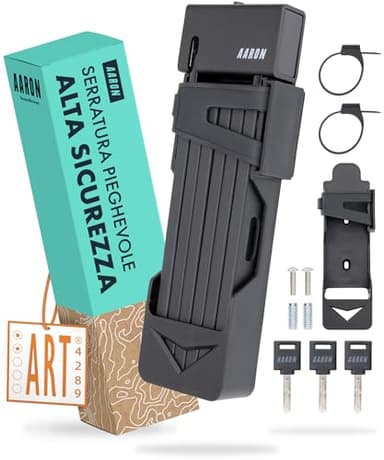 AARON Shield - Lucchetto pieghevole sicuro livello 14, serratura brevettata ad alta sicurezza con supporto, per bicicletta elettrica, bici da corsa, moto, mountain bike, colore nero