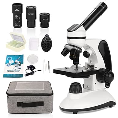 Microscopio Professionale 40X-2000X per Bambini Studenti Adulti, Microscopio Portatile con Adattatore per Telefono, Vetrini per Microscopio Set, per Scuola Laboratorio Biologico Scientifico Enducation