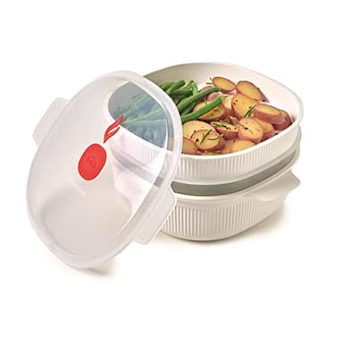 Snips Bianco Vaporiera per Microonde con 2 Vassoi | 4 LT | Colore Linea Tempozero |BPA Free| Made in Italy, Plastica