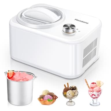 Homtone Gelatiera automatica con compressore, piccola macchina per gelato per la casa, gelatiera, gelato, yogurt, 100 W, 0,8 l, con ricettario e ciotola in alluminio
