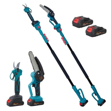 Mediawave Store - Kit 3 in 1 Set Forbici per Potatura Elettrica Batteria 48V, Motosega Elettrica da 6 Pollici da 400w, Cesoie Elettriche con Asta Telescopica 125-190cm