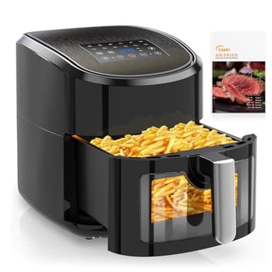 EUARY Friggitrice Ad Aria Calda 7,5 Litri, Air Fryer XXL con 17 Programmi, 1700W Friggitrice Senza Olio per 6-8 persone, LED Touch Screen, 32 Ricette Cartacee[Cinque lingue compreso l'italiano]