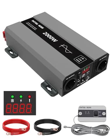 DATOUBOSS Inverter 12v 220v/230v Onda Pura 2000w, Inverter Onda Pura 2000w, Convertitore 12v 220v 2000w, Con Presa AC e Porta USB 3A Per Casa, Camper, Camion (SAK-12v2000w)