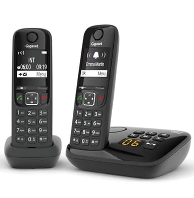 Gigaset AS690A Duo Telefono Cordless, 2 Portatili + Segreteria, Vivavoce Alta Qualità, Tastiera Illuminata ed Ampio Display, Lista Chiamate Fatte, Ricevute e Perse [Versione Italiana]