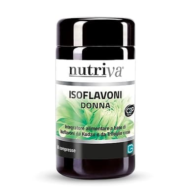 NUTRIVA Isoflavoni Donna, Integratore Alimentare a base di Isoflavoni da Kudzu, Trifoglio rosso e Griffonia, Supporto per la Menopausa, Fitoestrogeni, Vampate, Sudorazione, Umore, Vegan, 50 Compresse