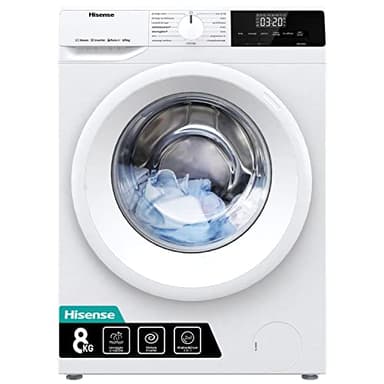 Hisense WDQE8014EVJM Lavasciuga 8+5 Kg, 1400 rpm, 15 Programmi automatici, Rapido, Vapore, Motore Inverter, Classe Efficienza Energetica D/Lavaggio A, Display LED, Bianco