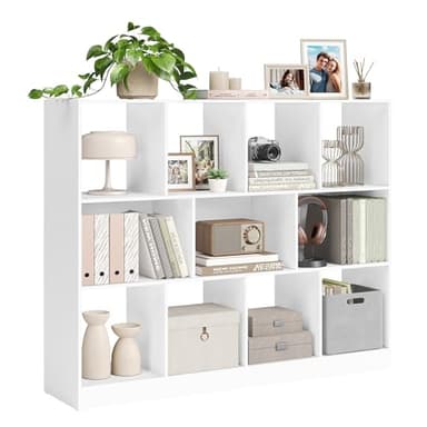 VASAGLE Libreria, Libreria Scaffale da Terra con 11 Scomparti Aperti, Utilizzabile in Orizzontale, Verticale o Capovolto, 30 x 126 x 100 cm, Soggiorno Studio Ufficio, Bianco LBC054T14