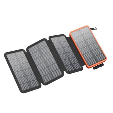 FEELLE Caricatore Solare 25000mAh, Power Bank Solare Batteria Esterna con Doppia Uscita USB 3,0A e 4 Pannelli Solari Pieghevoli Caricatore Portatile per Smartphone, Tablet, Campeggio ecc (Arancio)