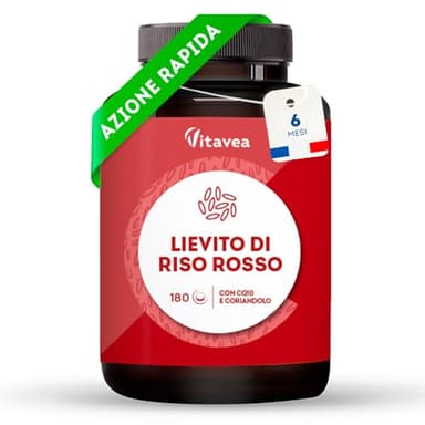 Riso Rosso Fermentato - Coenzima q10 - Con 2,9 mg di Monacolina K - 180 Compresse - Integratore Lievito di Riso Rosso - Benessere Cardiovascolare - Con Estratto di Coriandolo - Vitavea