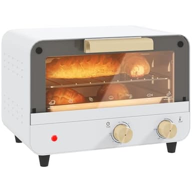 HOMCOM Fornetto Elettrico 12L a 2 Altezze con Timer e Temperatura Regolabile, Mini Forno in Acciaio Inox, Vetro e Plastica, 31.5x27.7x22.7 cm, Bianco e Oro