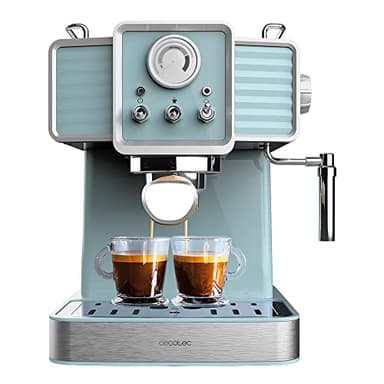 Cecotec Caffettiera Express Power Espresso 20 Tradizionale Light Blue. 1350 W, Espresso e Cappucicno, 20 Bar e Thermoblock, Vaporizzatore, Manometro, Design Vintage, Capacità 1,5 Litri