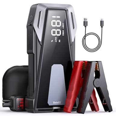 Booster Avviamento Auto 4000A 21800mAh Avviatore Emergenza per Auto, Starter Batteria Auto Portatile con Cavi Batteria Auto Estesi, Fino a 8.5L Gas o 8.0L Diesel, Display LCD, Ricarica USB