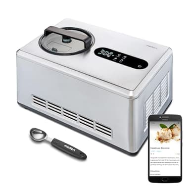 Gelatiera smart MEDION con compressore (auto-raffreddamento, controllo via app con ricette di gelato, display LED, 2 litri, gelato allo yogurt, acciaio inox, MD12170)
