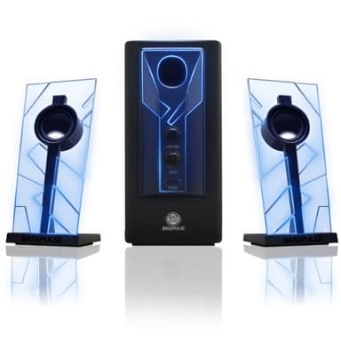 GOgroove BassPULSE Altoparlanti per PC 2.1 con Luci a LED Blu e Subwoofer Amplificato - Sistema di Altoparlanti per Giochi con Controlli Volume e Bassi per Desktop e Laptop