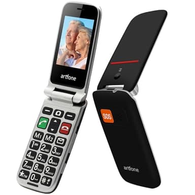 artfone Telefono Cellulare per Anziani a Conchiglia con Tasti Grandi Funzione SOS volume alto 2.4" Display Doppia scheda SIM sbloccata Fotocamera Torcia elettrica Facile da Usare Flip CF241A Nero