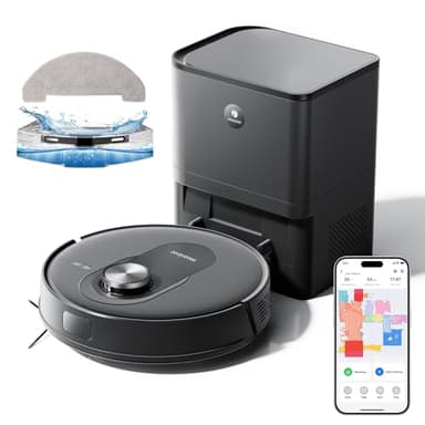Proscenic Q8 Max Robot Aspirapolvere Lavapavimenti con Mappatura, 5000 Pa/200 min, Svuotamento Automatico di Polvere, Navigazione LiDAR, Anti-Groviglio di Capelli, APP/Aleax/Wifi