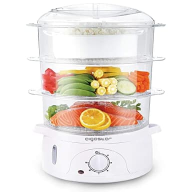 Aigostar Fitfoodie 30CFO - 9L Vaporiera con Timer, 3 cestini, 800W, BPA Free e Design Esclusivo