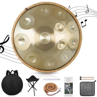 Handpan 432/440 Hz Re Minore, 12 Note 22 Pollici Tamburo in Acciaio Handpan Strumento Musicale, con Borsa Morbida, Mazze Per, Tripode, Panno Antipolvere, Percussioni Armoniche Per La Yoga (440Hz)