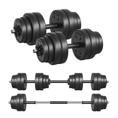 SONGMICS Manubri 2 in 1, Set di Bilanciere Corto, con Tubo di Collegamento in Acciaio, 2 x 15 kg, Allenamento, Fitness, Sollevamento Pesi per Casa, Palestra, Nero Inchiostro SYL30HBK