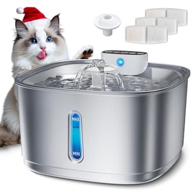 Fontana d'Acqua Senza Fili per Gatti, Fontana per Gatti in Acciaio Inossidabile da 3,2L con Sensore di Movimento, Distributore d'Acqua per Animali Domestici Alimentato da Batteria da 4000mAh, 3 Filtri