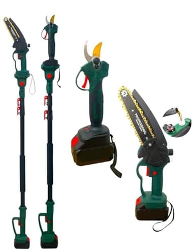 GrecoShop Kit Potatura 3 in 1 composto da Motosega a Batteria 6" + Forbice/Forbici/Cesoia a Batteria + Asta Telescopica 128-248cm Batterie 48V adatto per Potatura Alberi Girdini Rami Vigneti Arbusti