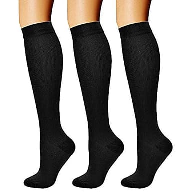 3 coppie Calze a compressione per uomo e donna, graduata 15 - 20 mmHg per crossfit, maternità, atletica, da viaggio, infermieri - aumenta la resistenza, pratica e recupero,Nero, L-XL