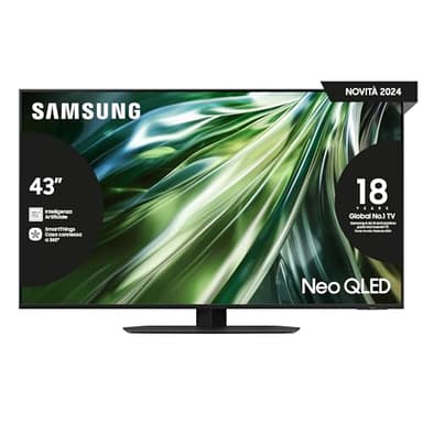 Samsung TV QE43QN90DATXZT Neo QLED 4K, Smart TV 43" Processore NQ4 AI Gen2, Neo Slim, DVBT-2, Q-Symphony & Dolby Atmos, Integrato con Alexa, compatibile con Bixby e Google Assistant, Titan Black 2024