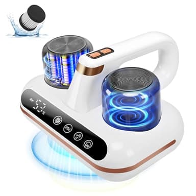Aspiratore Battimaterasso,1000W Aspirapolvere cordless con sensore acari e display LED intelligente, aspirapolvere con luce UV, rimuove il 99,9% degli allergeni, per materassi, letti, divani