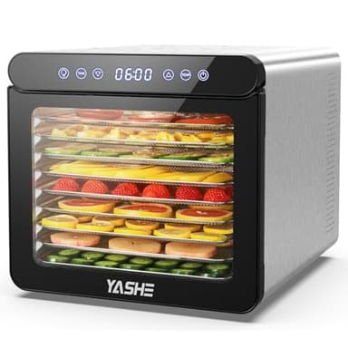 YASHE Essiccatore Alimentare, Disidratatore da 800W con Display a LED, Temperatura Fino a 75℃ e Timer 48H, 9 Vassoi in Acciaio Inox, 9 Setacci a Rete, 1 Vassoio per Frutta