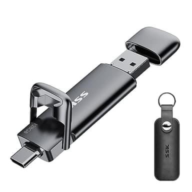 SSK SSD esterno portatile da 128GB Dual USB 3.2 Gen 2 Unità a stato solido fino a 550MB/s in lettura, adattatore USB A + tipo C 2 in 1 Disco rigido SSD da 128GB per laptop, tablet e altro