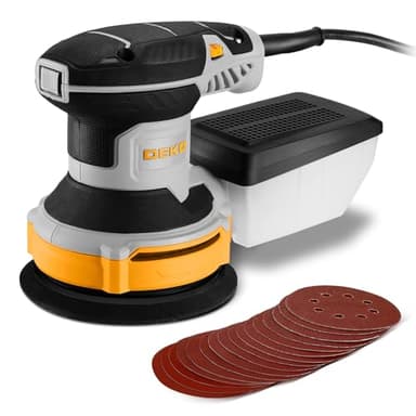 DEKOPRO Levigatrice Orbitale 300W - 6 velocità variabile 14000RPM Levigatrice Rotorbitale, 125mm strumento di levigatura manuale, sistema di raccolta della polvere ad alte prestazioni