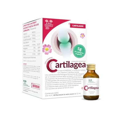 CARTILAGEA Salugea - Integratore 100% Naturale per il Benessere delle Cartilagini - con Collagene idrolizzato, Glucosamina, Condroitina, Rosa Canina (Vit. C), Manganese, Rame e Selenio - 18 flaconcini